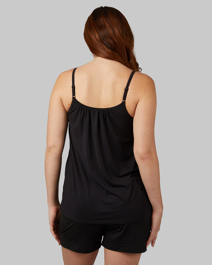 32 Degrees Black _ Women's Cool Flowy Bra Cami {model: Evonique is 5'10 and size 6, wearing size S}{bottom}{right} {bottom}{right}