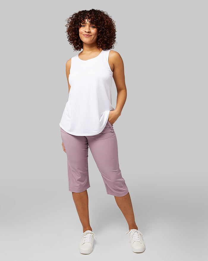 32 Degrees White _ Women's Cool Flowy Bra Tank {model: Diamonde is 5'7"and size 6, wearing size S}{bottom}{right} {bottom}{right}