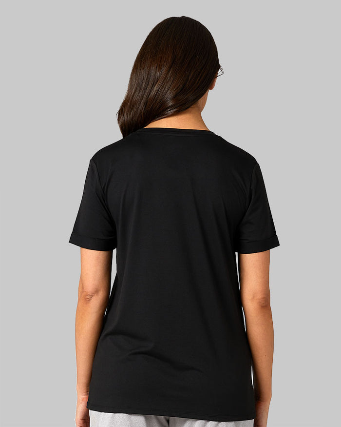 32 Degrees Black _ Women's Cool Relaxed Sleep T-Shirt {model: Bruna is 5'7 and size 4, wearing size S}{bottom}{right} {bottom}{right}