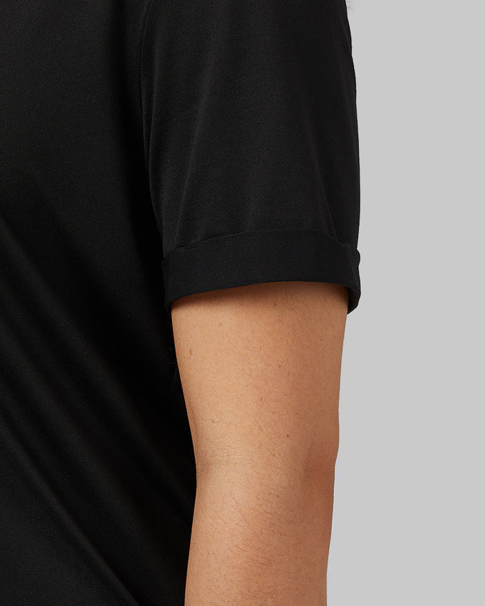 32 Degrees Black _ Women's Cool Relaxed Sleep T-Shirt {model: Kay is 5'6" and size 8, wearing size M}{bottom}{right}{bottom}{right}