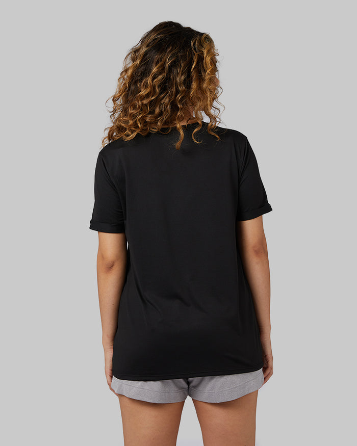 32 Degrees Black _ Women's Cool Relaxed Sleep T-Shirt {model: Kay is 5'6" and size 8, wearing size M}{bottom}{right}{bottom}{right}