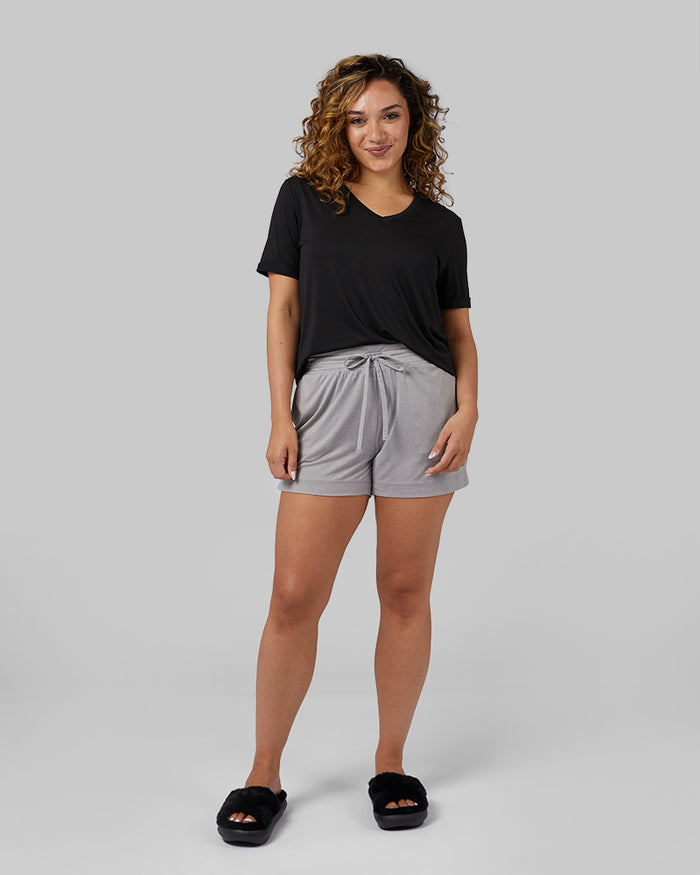 32 Degrees Black _ Women's Cool Relaxed Sleep T-Shirt {model: Kay is 5'6" and size 8, wearing size M}{bottom}{right}{bottom}{right}
