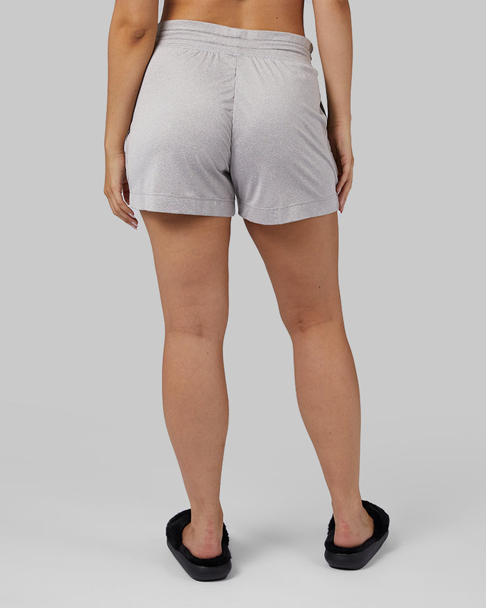 32 Degrees Ghost Grey Heather _ Women's Cool Sleep Short {model: Kay is 5'6" and size 8, wearing size M}{bottom}{right}{bottom}{right}
