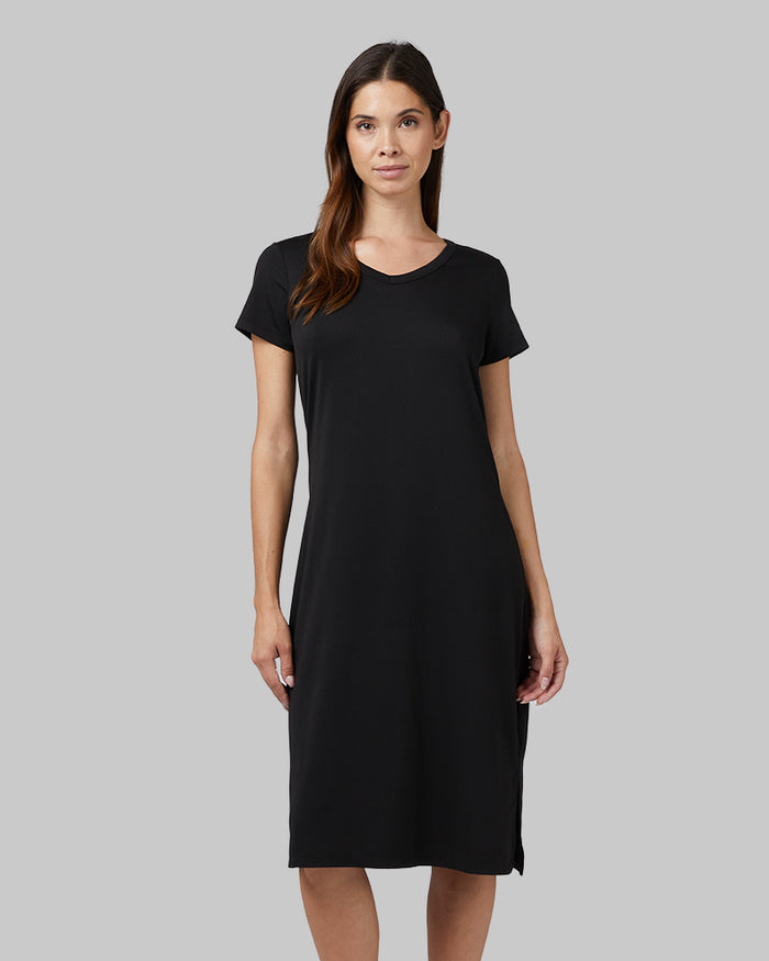 32 Degrees Black _ Women's Cool T-Shirt Dress {model: Giza is 5'8" and size 4, wearing size S}{bottom}{right}{bottom}{right}