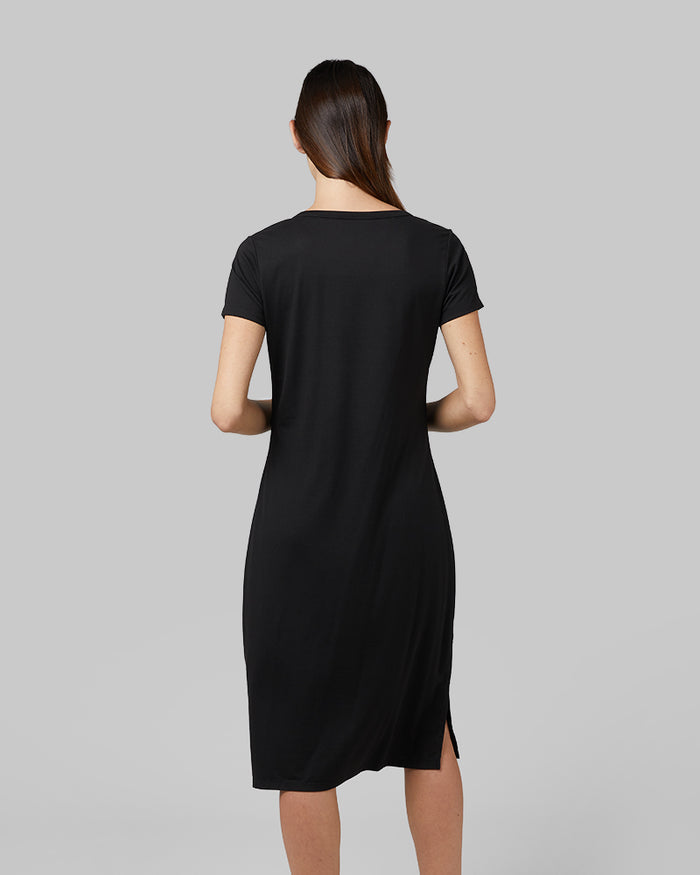 32 Degrees Black _ Women's Cool T-Shirt Dress {model: Giza is 5'8" and size 4, wearing size S}{bottom}{right}{bottom}{right}
