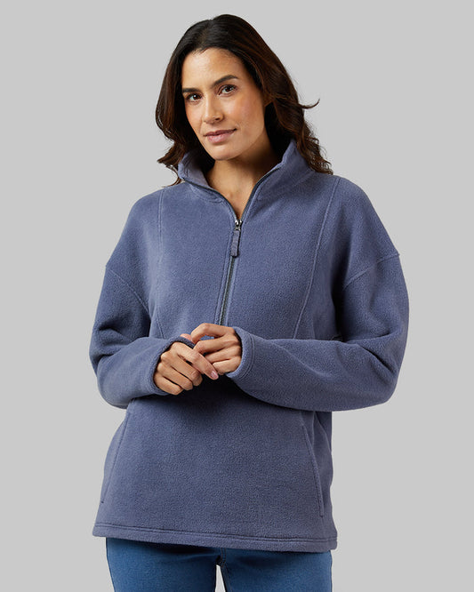 32 Degrees Flint Stone Heather _ Women's Cozy Fleece 1/2 Zip Top {model: Florentina is 5'10"and size 4 wearing size S}{bottom}{right} {bottom}{right}