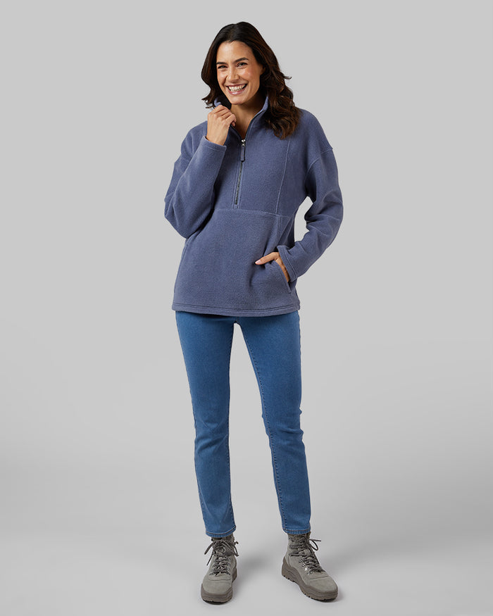 32 Degrees Flint Stone Heather _ Women's Cozy Fleece 1/2 Zip Top {model: Florentina is 5'10"and size 4 wearing size S}{bottom}{right} {bottom}{right}