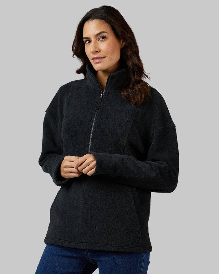 32 Degrees Stretch Limo Heather _ Women's Cozy Fleece 1/2 Zip Top {model: Florentina is 5'10"and size 4 wearing size S}{bottom}{right} {bottom}{right}