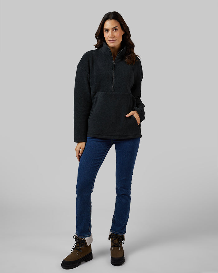 32 Degrees Stretch Limo Heather _ Women's Cozy Fleece 1/2 Zip Top {model: Florentina is 5'10"and size 4 wearing size S}{bottom}{right} {bottom}{right}