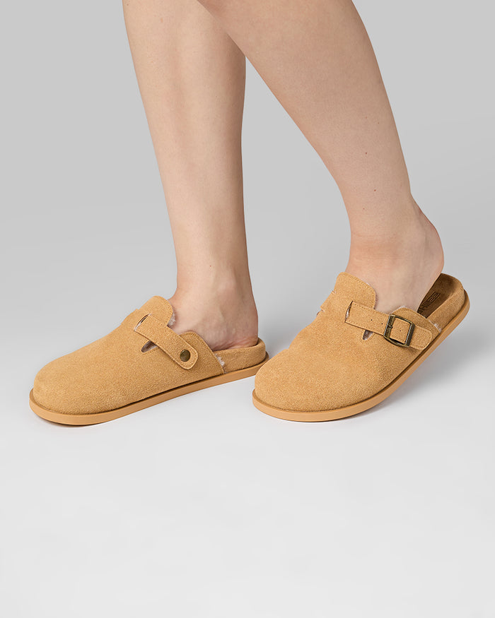 32 Degrees Tan _ Women's Faux Suede Clogs {bottom}{right}