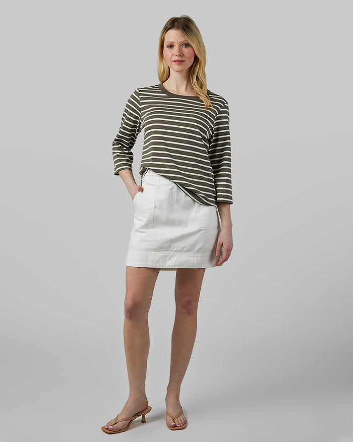 32 Degrees White _ Women's Featherweight Denim Skort {model: Ava is 5'8"and size 4 wearing size S}{bottom}{right} {bottom}{right}