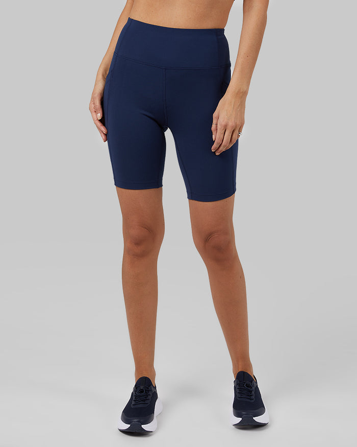 32 Degrees Inky Indigo _ Women's High-Waist Active 7-Inch short {model: Scarlett is 5'10"and size 4 wearing size S}{bottom}{right} {bottom}{right}