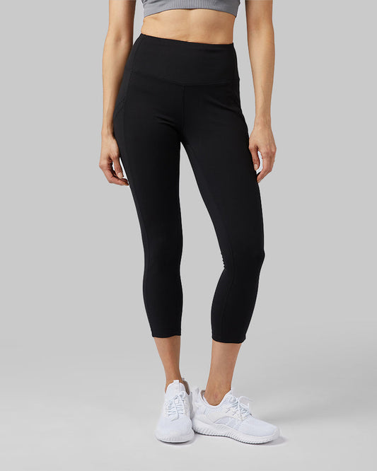 32 Degrees Black _ Women's High-Waist Active 7/8 Leggings {model:Mariana is 5'8" and size 4, wearing size S}{bottom}{right}