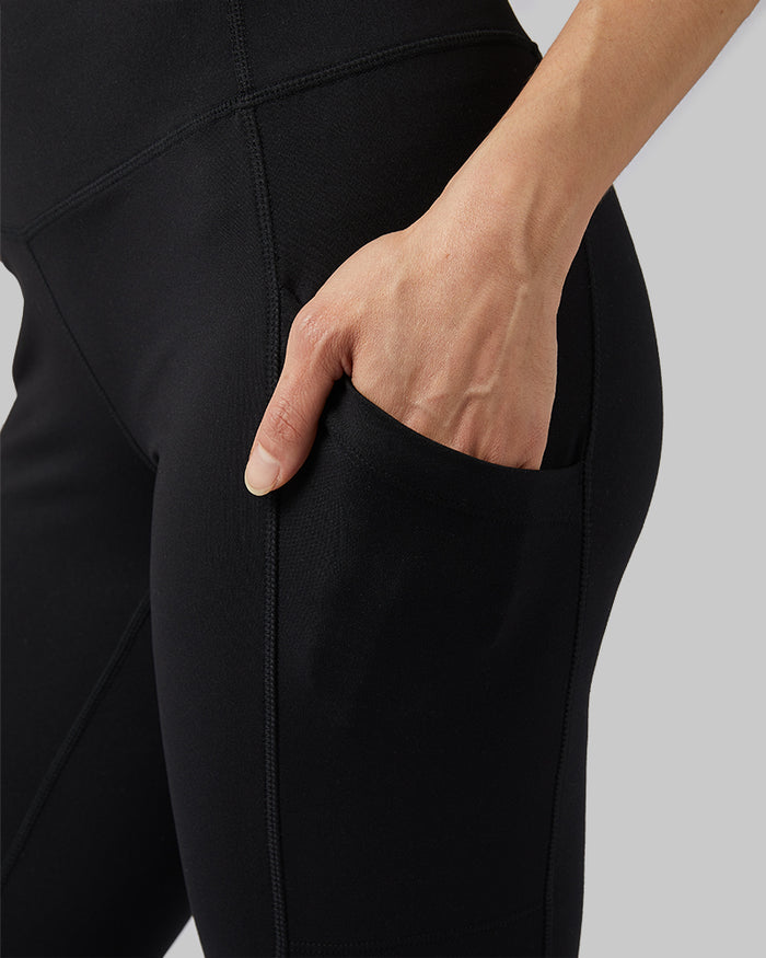 32 Degrees Black _ Women's High-Waist Active 7/8 Leggings {model:Mariana is 5'8" and size 4, wearing size S}{bottom}{right}