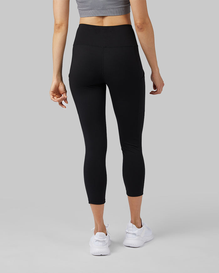 32 Degrees Black _ Women's High-Waist Active 7/8 Leggings {model:Mariana is 5'8" and size 4, wearing size S}{bottom}{right}