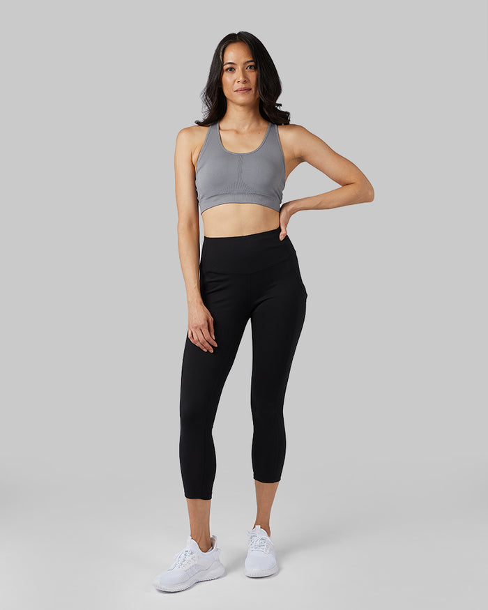 32 Degrees Black _ Women's High-Waist Active 7/8 Leggings {model:Mariana is 5'8" and size 4, wearing size S}{bottom}{right}