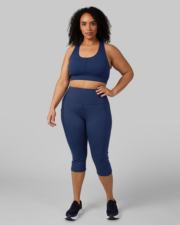 32 Degrees Inky Indigo _ Women's High-Waist Active Crop Legging {model: Maria is 5'9"and size 14 wearing size L}{bottom}{right} {bottom}{right}