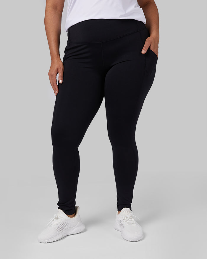 32 Degrees Black _ Women's High-Waist Active Legging {model: Genny is 5'8" and size 12-14, wearing size L}{bottom}{right}{bottom}{right}
