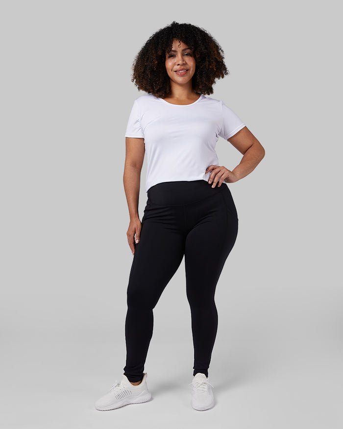 32 Degrees Black _ Women's High-Waist Active Legging {model: Genny is 5'8" and size 12-14, wearing size L}{bottom}{right}{bottom}{right}