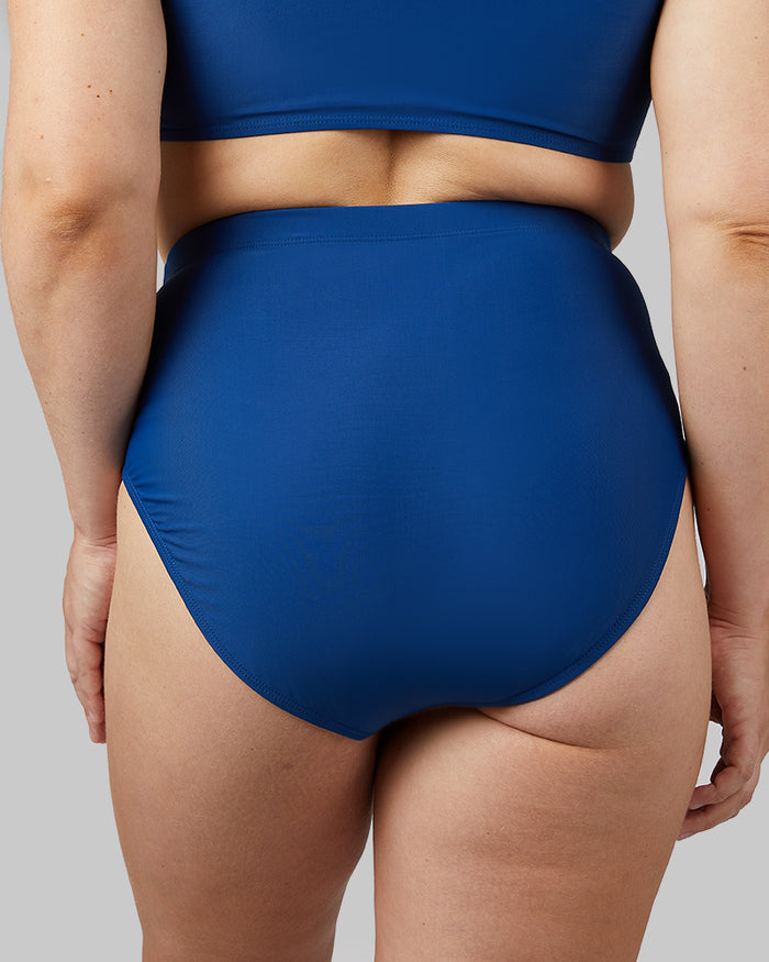 32 Degrees Royal Blue _ Women's High-Waist Bikini swim Bottom {model: Drew is 5'9"and size 12 wearing size L}{bottom}{right} {bottom}{right}