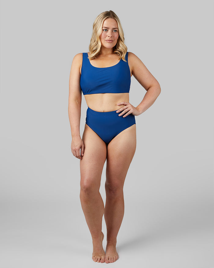 32 Degrees Royal Blue _ Women's High-Waist Bikini swim Bottom {model: Drew is 5'9"and size 12 wearing size L}{bottom}{right} {bottom}{right}