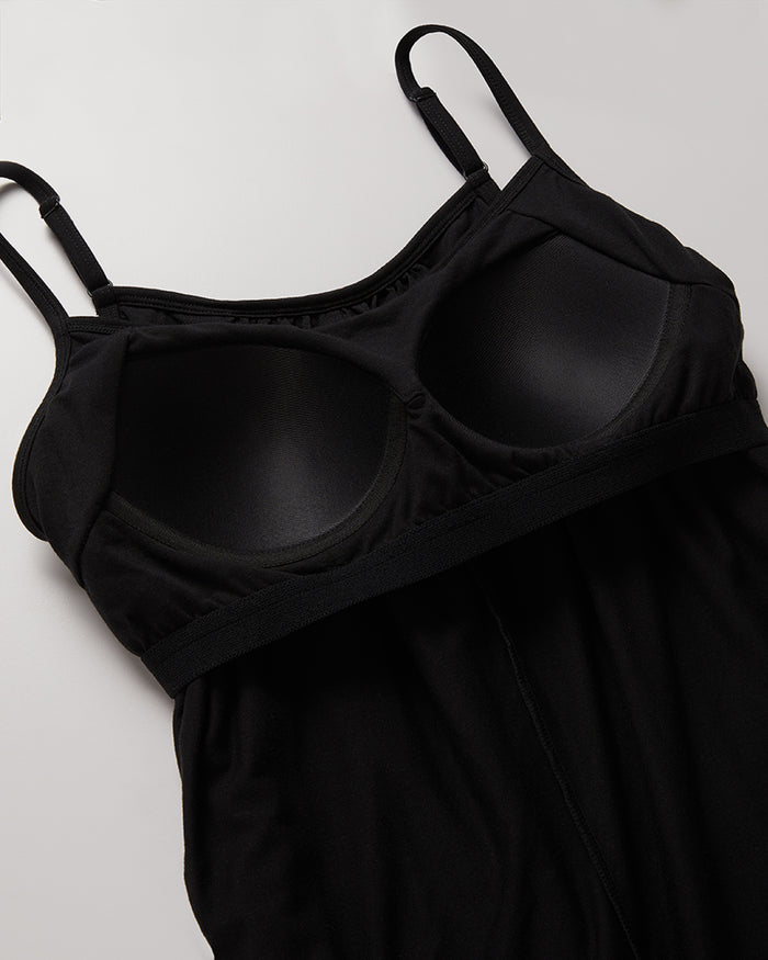 32 Degrees Black _ Women's Lightweight Knit Bra Romper {model: Stephanie is 5'9" and size 2, wearing size S}{bottom}{right} {bottom}{right}