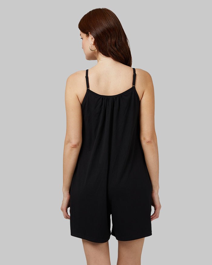 32 Degrees Black _ Women's Lightweight Knit Bra Romper {model: Stephanie is 5'9" and size 2, wearing size S}{bottom}{right} {bottom}{right}