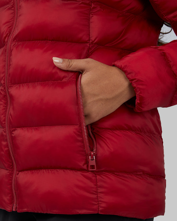 32 Degrees Chili Pepper _ Women's Lightweight Packable Hooded Jacket {model: Ria is 5'8"and size 4 wearing size S}{bottom}{right} {bottom}{right}