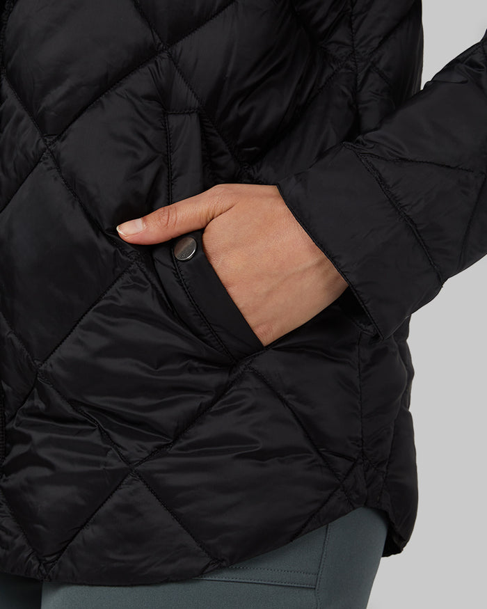 32 Degrees Black _ Women's Lightweight Poly-Fill shirt Jacket {model: Renee is 5'9"and size 4 wearing size S}{bottom}{right} {bottom}{right}