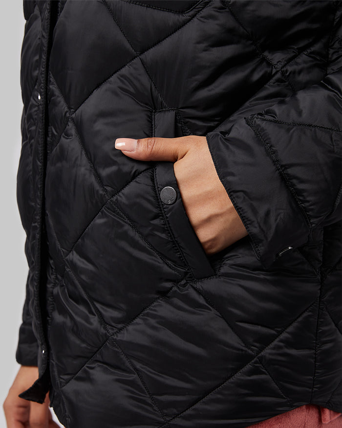 32 Degrees Black _ Women's Lightweight Poly-Fill shirt Jacket {model: Nikita is 5'10"and size 12 wearing size L}{bottom}{right} {bottom}{right}