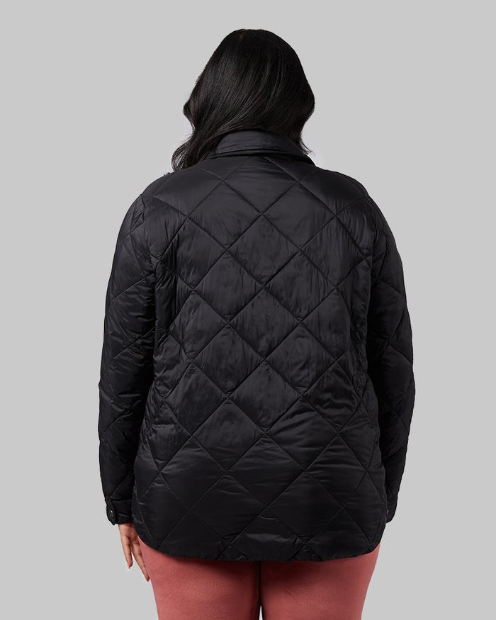 32 Degrees Black _ Women's Lightweight Poly-Fill shirt Jacket {model: Nikita is 5'10"and size 12 wearing size L}{bottom}{right} {bottom}{right}