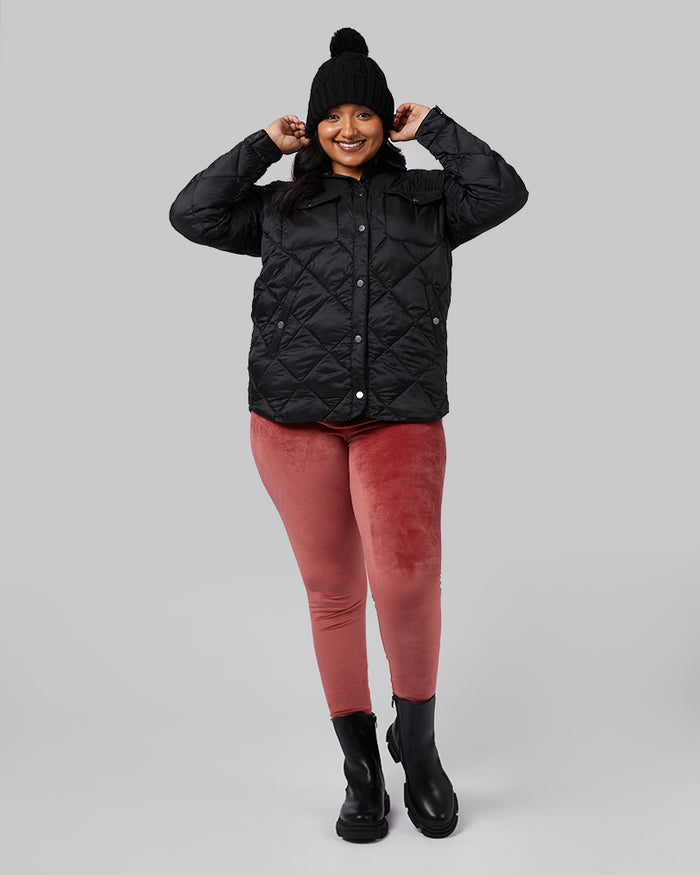 32 Degrees Black _ Women's Lightweight Poly-Fill shirt Jacket {model: Nikita is 5'10"and size 12 wearing size L}{bottom}{right} {bottom}{right}