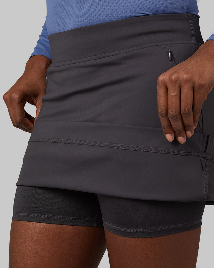 32 Degrees Lava Charcoal _ Women's High Luxe stretch skort {model: Wemi is 5'10"and size 2-4 wearing size S}{bottom}{right} {bottom}{right}