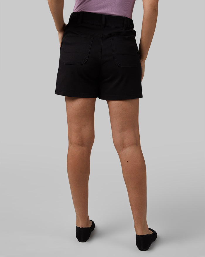 32 Degrees Black _ Women's Mini Knit Twill 5-Inch Short {model: Rayana is 5'9"and size 4-6 wearing size S}{bottom}{right} {bottom}{right}
