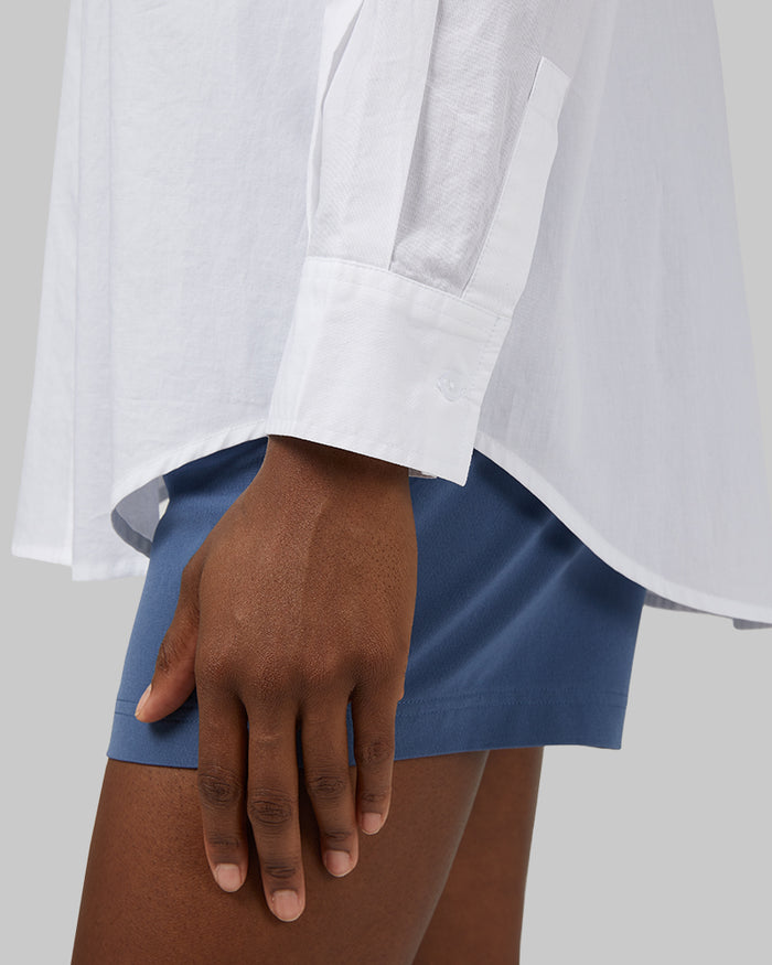 32 Degrees White _ Women's Oversized Cotton Long sleeve Button-Up {model: Wemi is 5'10"and size 2-4 wearing size S}{bottom}{right} {bottom}{right}