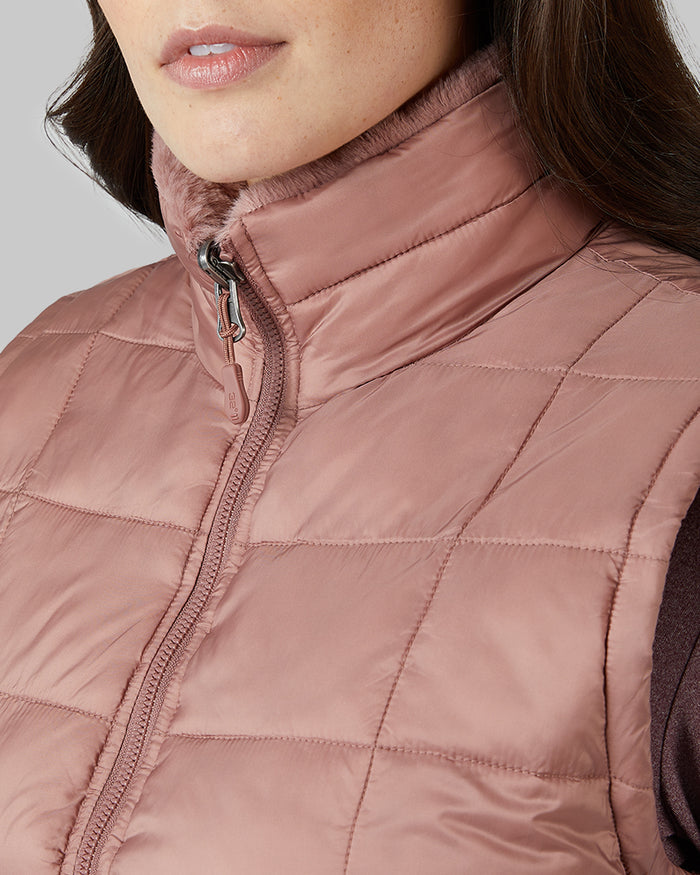 32 Degrees Burlwood _ Women's Reversible Luxe Fur-Lined Vest {model: Katie is 5'10"and size 4 wearing size S}{bottom}{right} {bottom}{right}