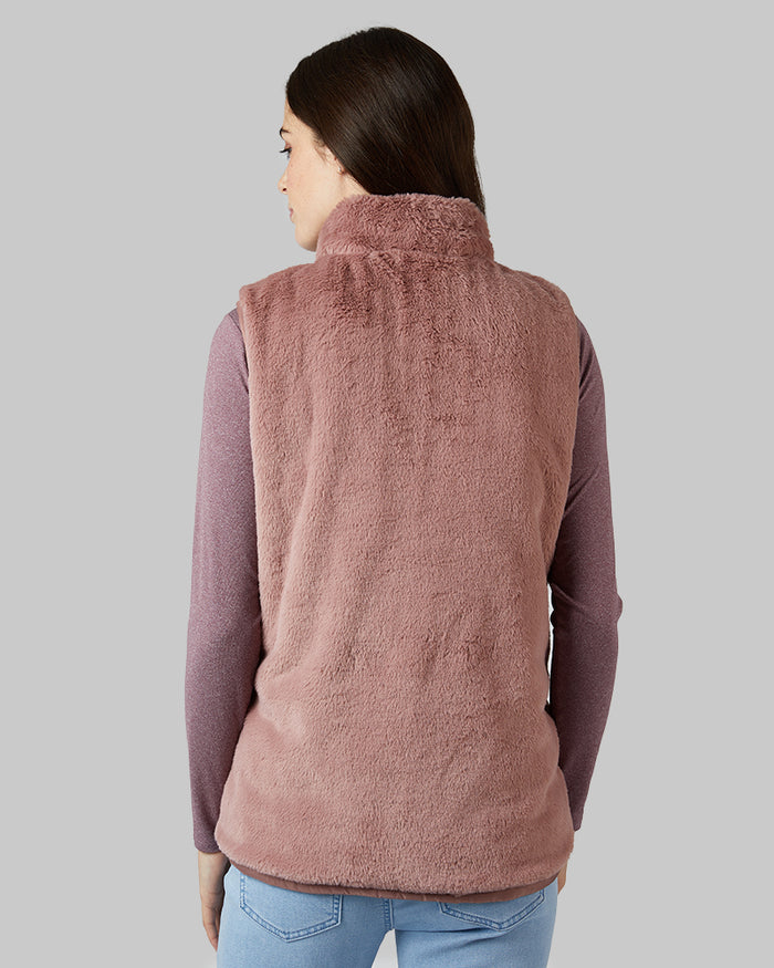 32 Degrees Burlwood _ Women's Reversible Luxe Fur-Lined Vest {model: Katie is 5'10"and size 4 wearing size S}{bottom}{right} {bottom}{right}