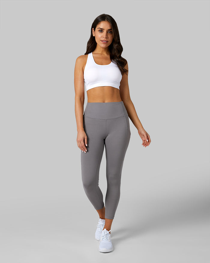 32 Degrees White _ Women's Seamless Racberback Sports Bra {model: Bruna is 5'7" and size 4, wearing size S}{bottom}{right}