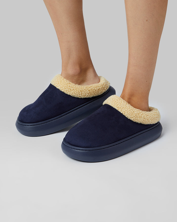 32 Degrees Navy_ Women's sherpa-Lined Faux suede slippers {bottom}{right}