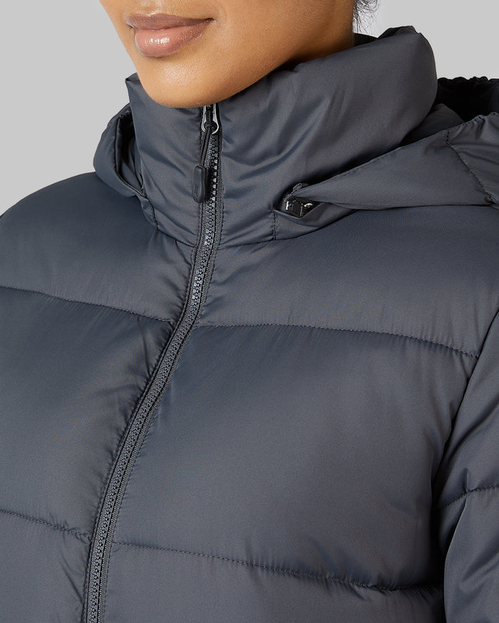 32 Degrees Dark Shadow _ Women's shield Tech Maxi Coat {model: Lisa-Marie is 5'9"and size 2-4 wearing size S}{bottom}{right} {bottom}{right}