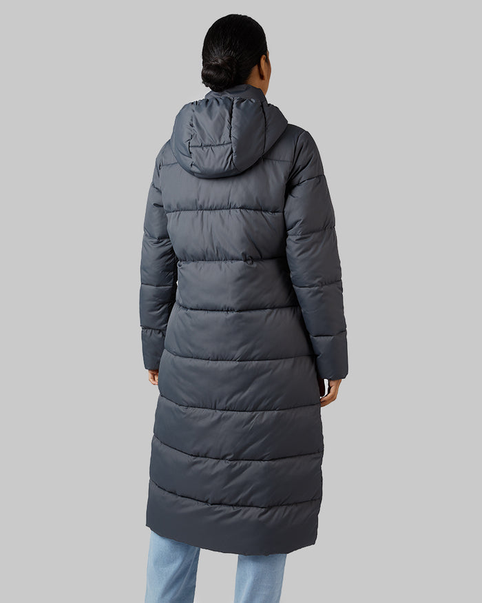 32 Degrees Dark Shadow _ Women's shield Tech Maxi Coat {model: Lisa-Marie is 5'9"and size 2-4 wearing size S}{bottom}{right} {bottom}{right}