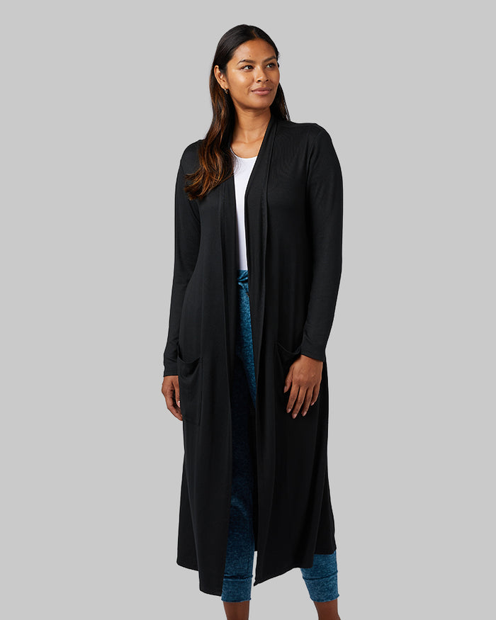32 Degrees Black _ Women's soft Comfy Long Lounge Wrap {model: Victoria is 5'10"and size 4-6 wearing size S}{bottom}{right} {bottom}{right}