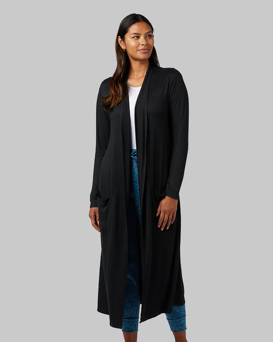 32 Degrees Black _ Women's soft Comfy Long Lounge Wrap {model: Victoria is 5'10"and size 4-6 wearing size S}{bottom}{right} {bottom}{right}