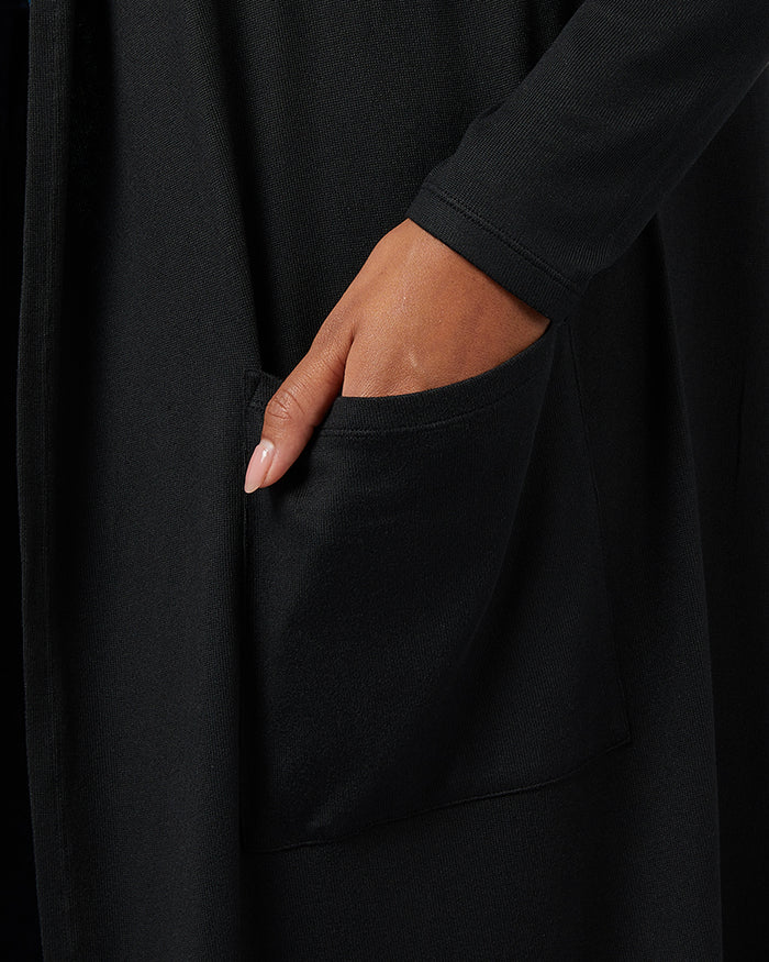 32 Degrees Black _ Women's soft Comfy Long Lounge Wrap {model: Victoria is 5'10"and size 4-6 wearing size S}{bottom}{right} {bottom}{right}