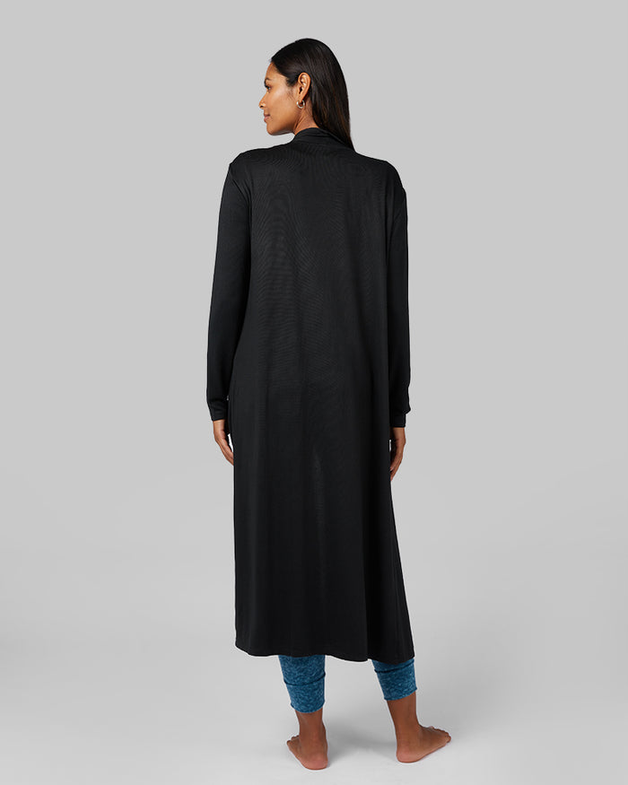 32 Degrees Black _ Women's soft Comfy Long Lounge Wrap {model: Victoria is 5'10"and size 4-6 wearing size S}{bottom}{right} {bottom}{right}