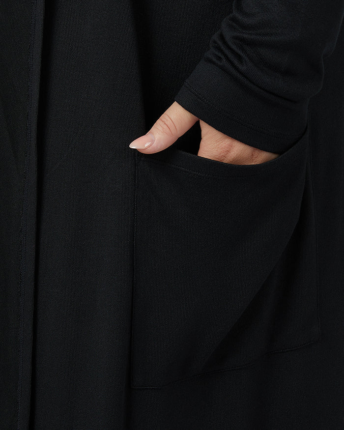 32 Degrees Black _ Women's soft Comfy Long Lounge Wrap {model: Kylie is 5'10"and size 12-14 wearing size L}{bottom}{right} {bottom}{right}