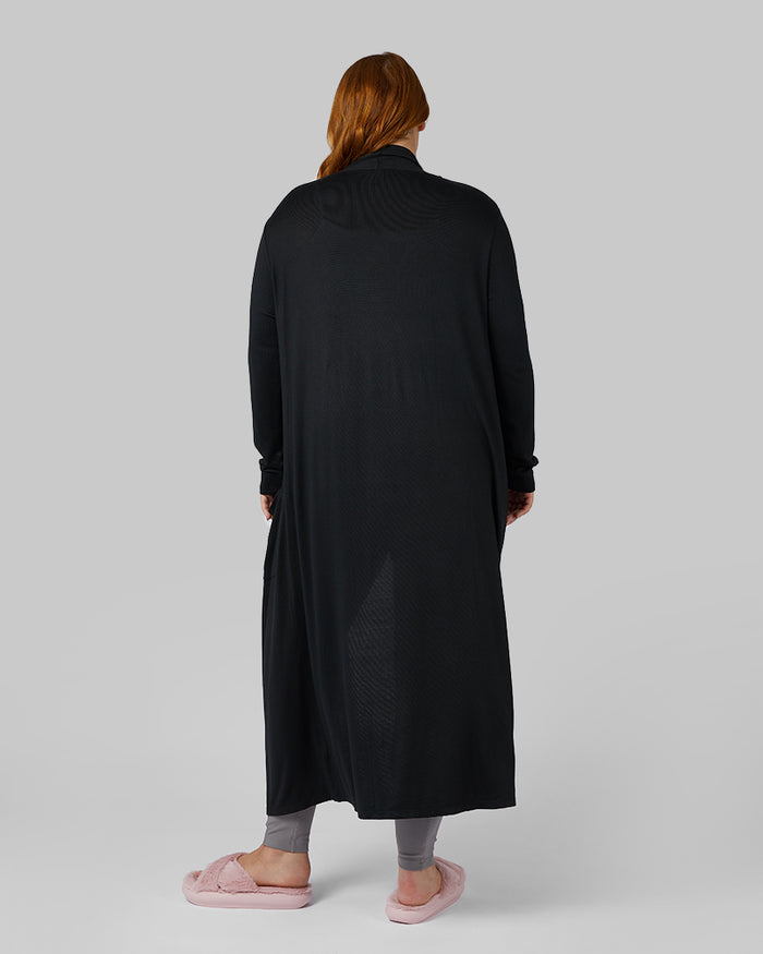 32 Degrees Black _ Women's soft Comfy Long Lounge Wrap {model: Kylie is 5'10"and size 12-14 wearing size L}{bottom}{right} {bottom}{right}