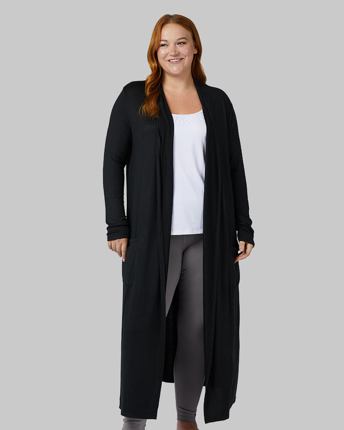 32 Degrees Black _ Women's soft Comfy Long Lounge Wrap {model: Kylie is 5'10"and size 12-14 wearing size L}{bottom}{right} {bottom}{right}