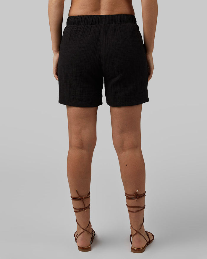 32 Degrees Black _ Women's Soft Gauze Short {model: Rayana is 5'9"and size 4-6 wearing size S}{bottom}{right} {bottom}{right}
