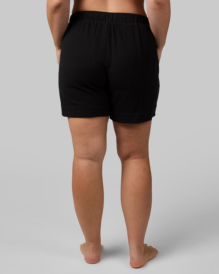 32 Degrees Black _ Women's Soft Gauze Short {model: Madeline is 5'10"and size 12 wearing size L}{bottom}{right} {bottom}{right}